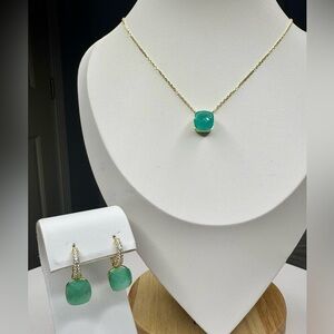 Moon Stone (Green) Necklace and Earring Set 18K/Solid Sterling Silver